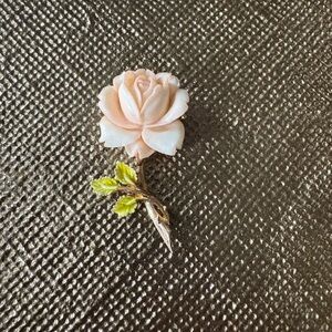 Vintage ART Enamel Floral Brooch Pin Pink & light green leaf Arthur Pepper